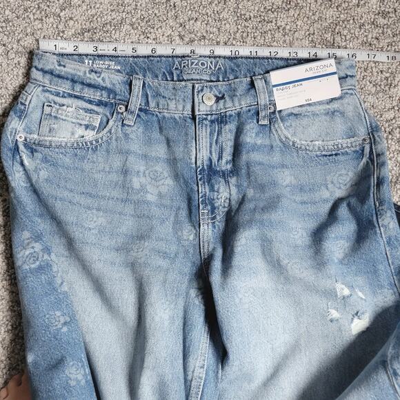 Blue Baggy Ripped Rose Print Low Rise Wide Leg Jeans Juniors 11 - Picture 5 of 6